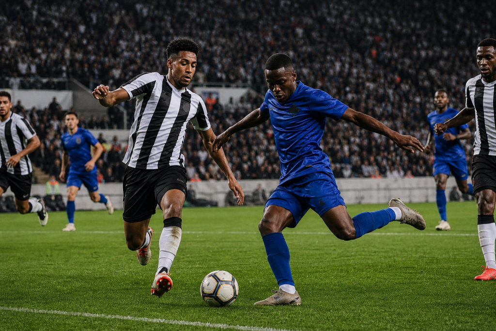 South African Premiership football match under stadium lights