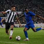 South African Premiership football match under stadium lights