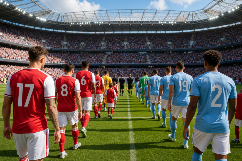 English football teams entering the stadium for opening weekend