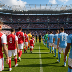 English football teams entering the stadium for opening weekend